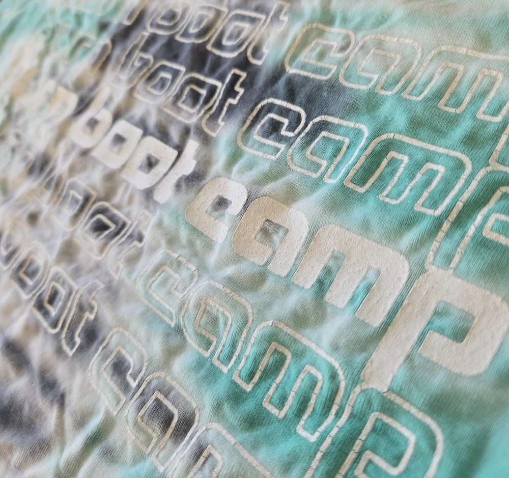 Burn Boot Camp Repeating Logo Print - Teal White